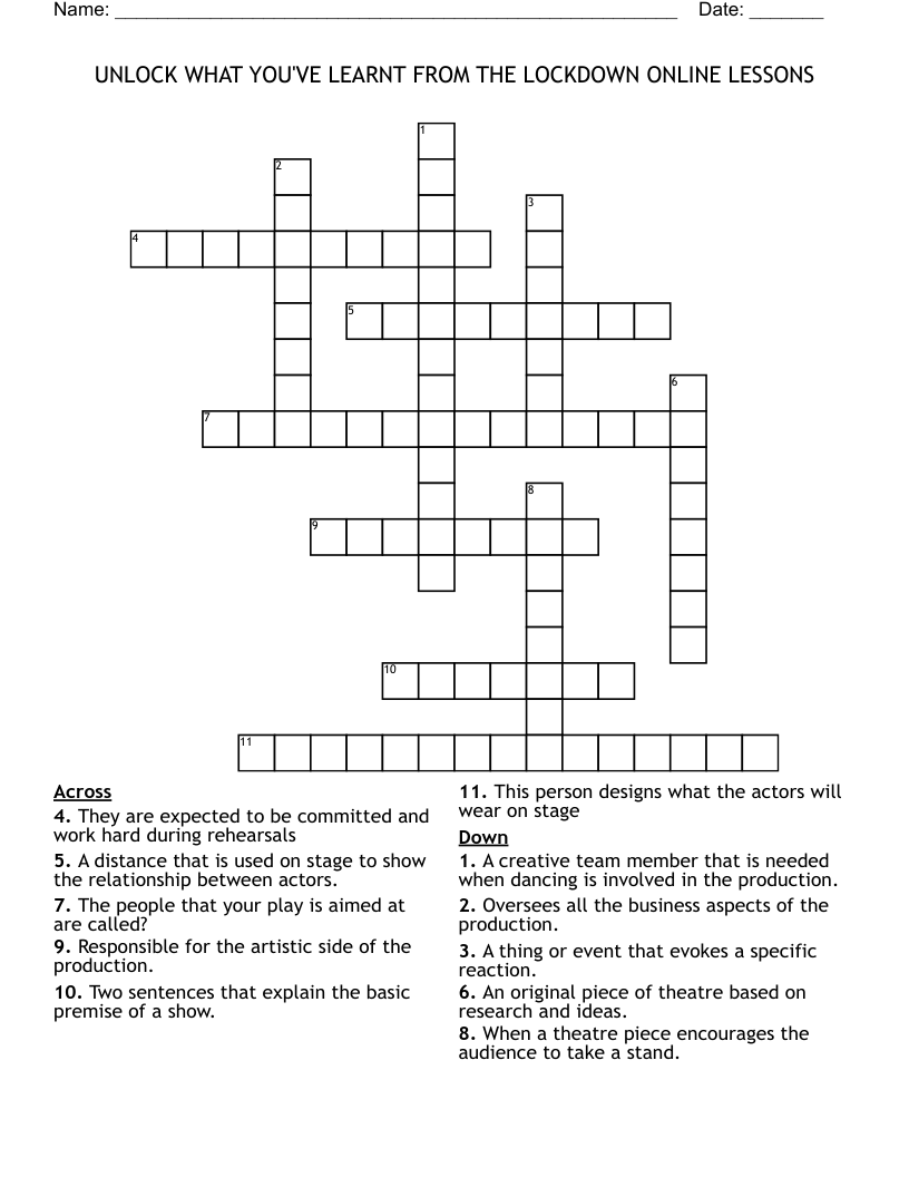 UNLOCK WHAT YOU'VE LEARNT FROM THE LOCKDOWN ONLINE LESSONS Crossword