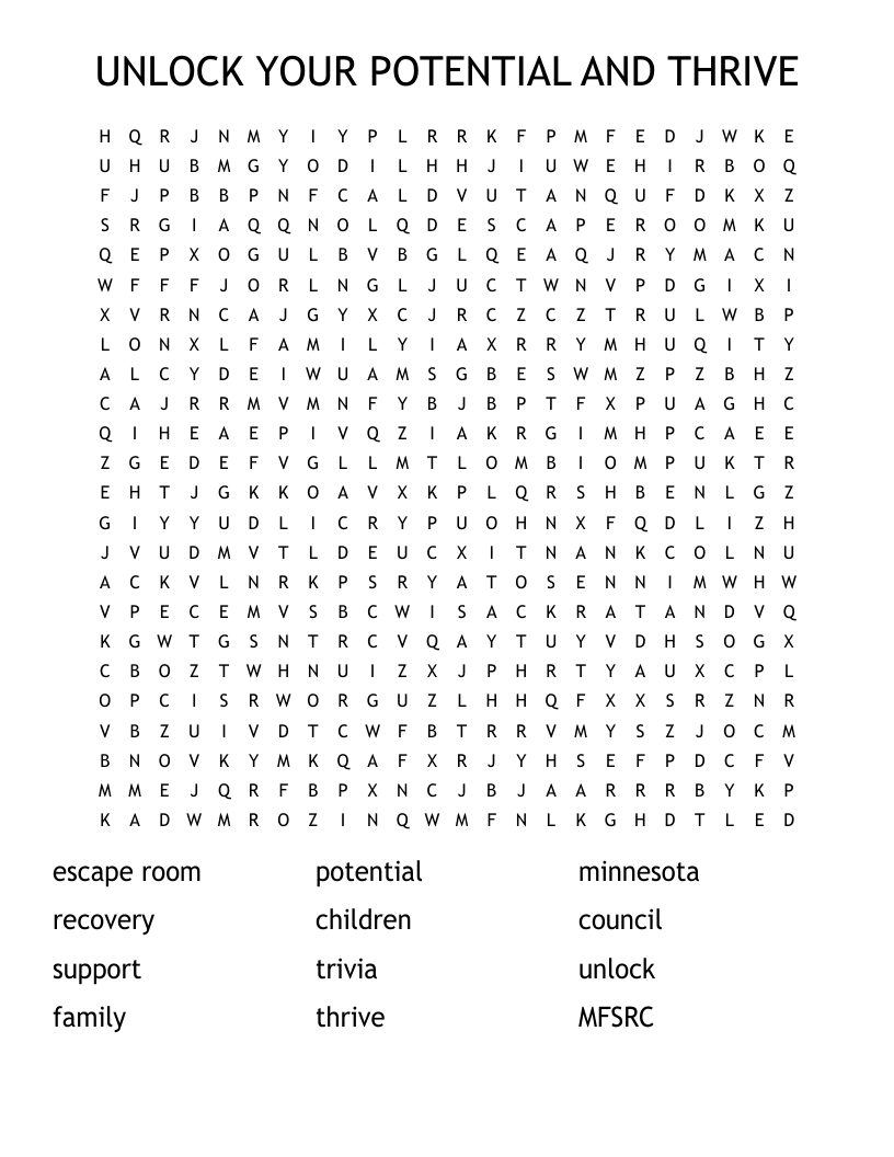 UNLOCK YOUR POTENTIAL AND THRIVE Word Search