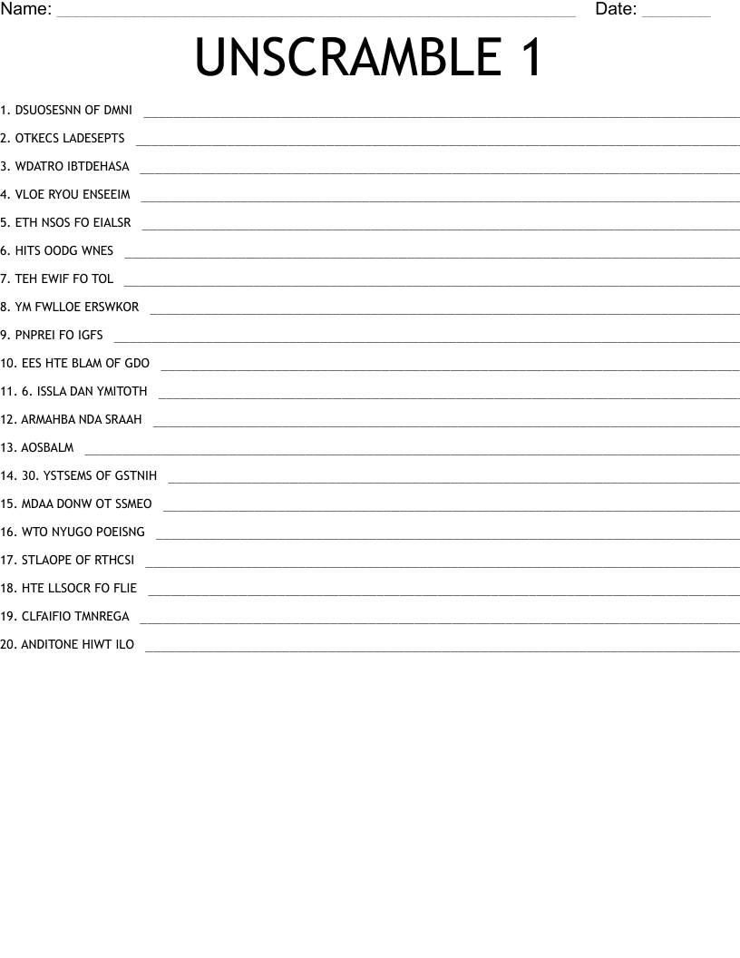 UNSCRAMBLE 1