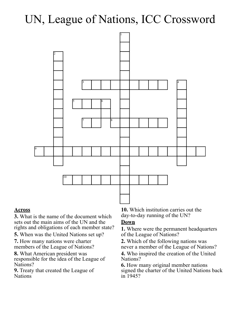 UN, League of Nations, ICC Crossword