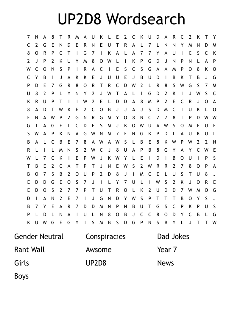UP2D8 Wordsearch