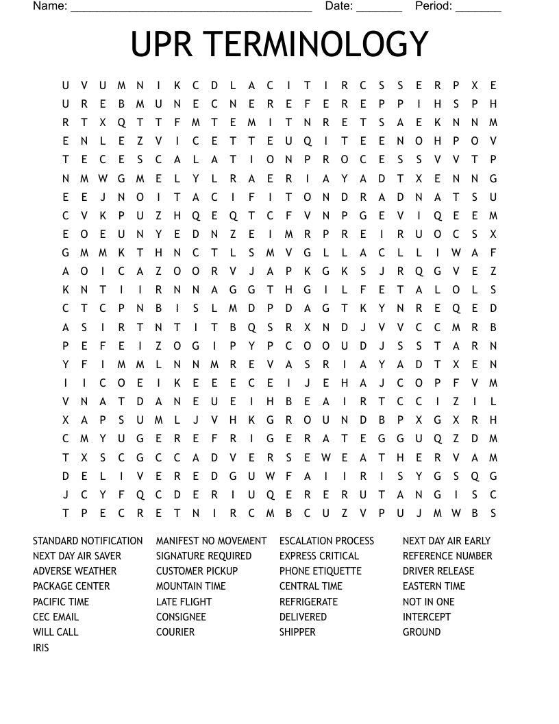 UPR TERMINOLOGY Word Search
