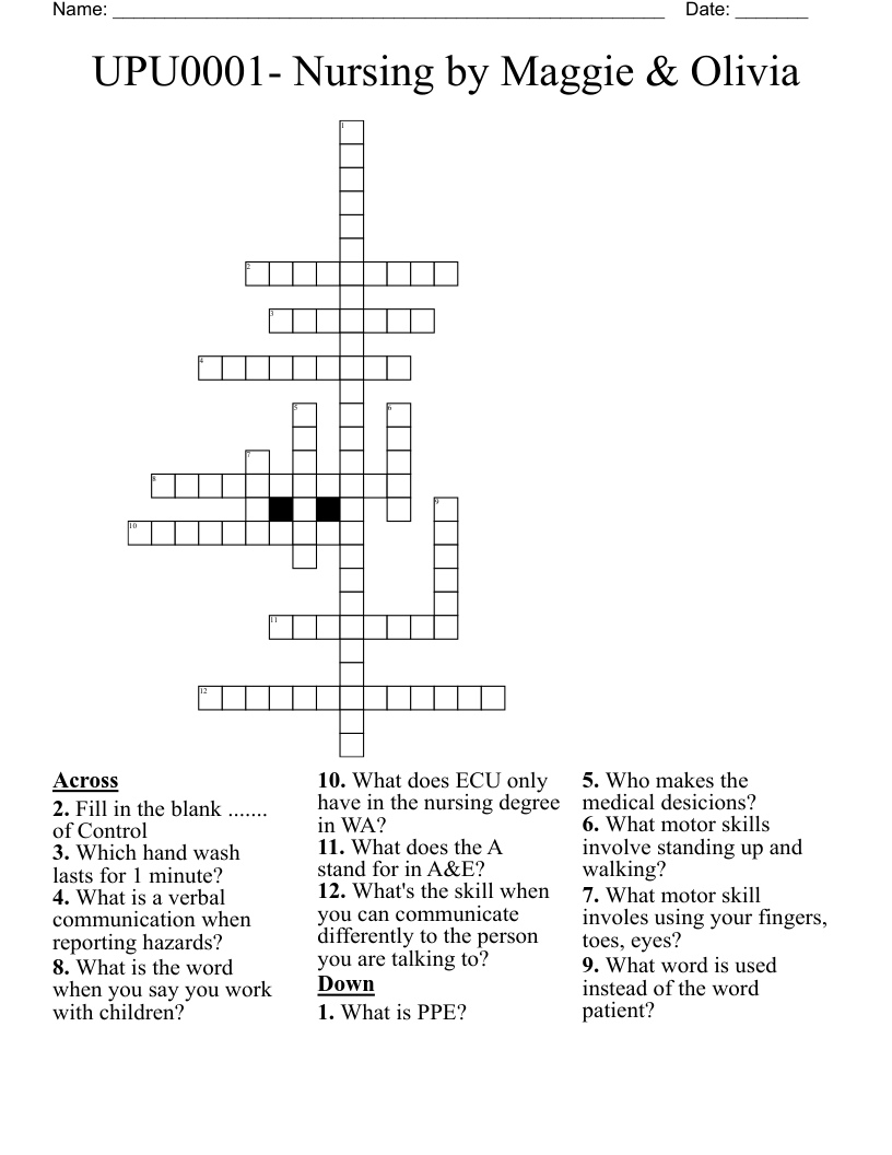 UPU0001- Nursing by Maggie & Olivia Crossword
