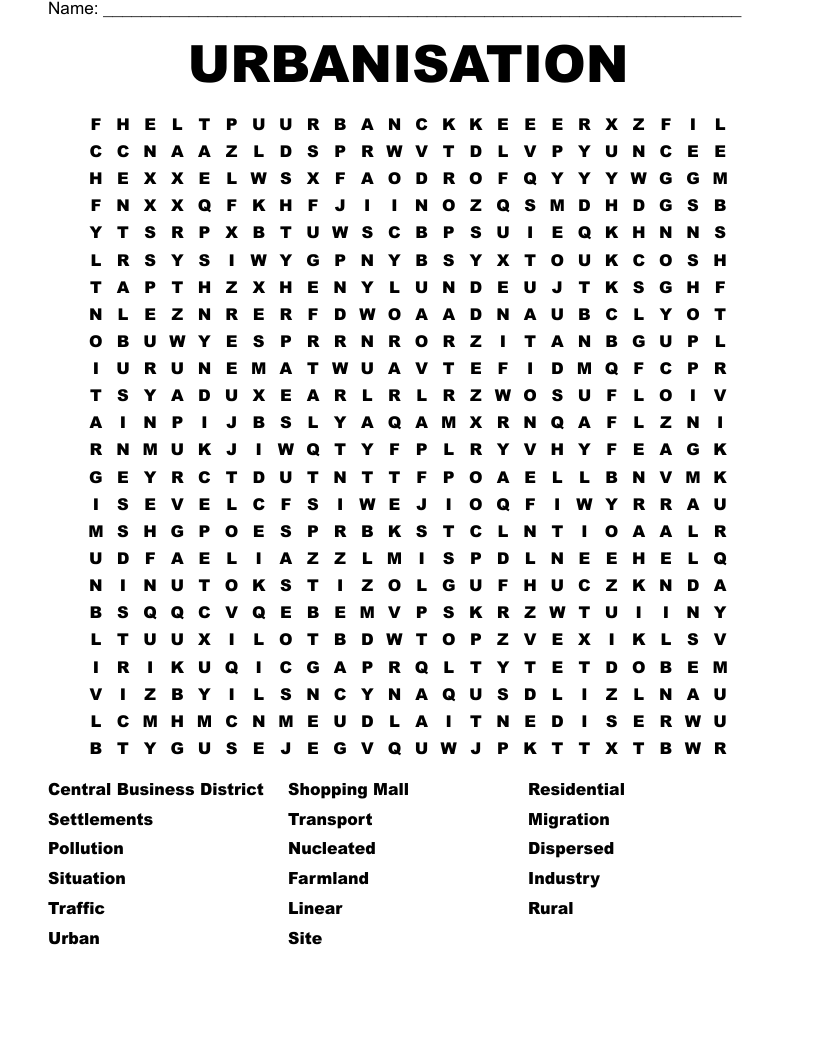 URBANISATION Word Search