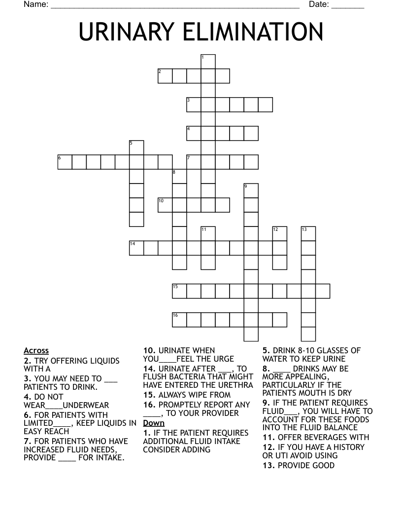 URINARY ELIMINATION Crossword