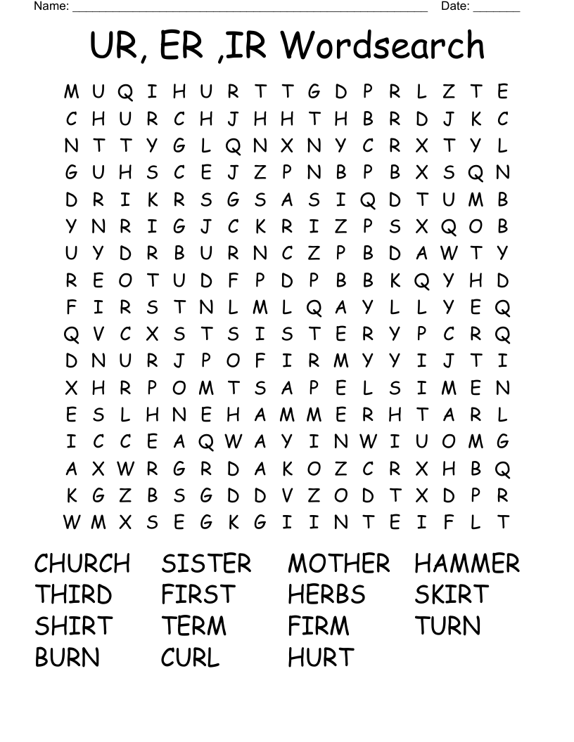UR, ER ,IR Wordsearch