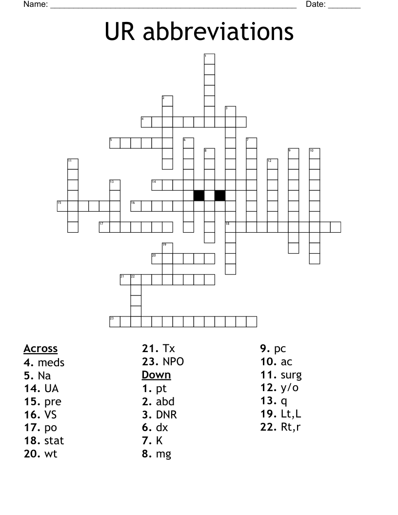 UR abbreviations Crossword