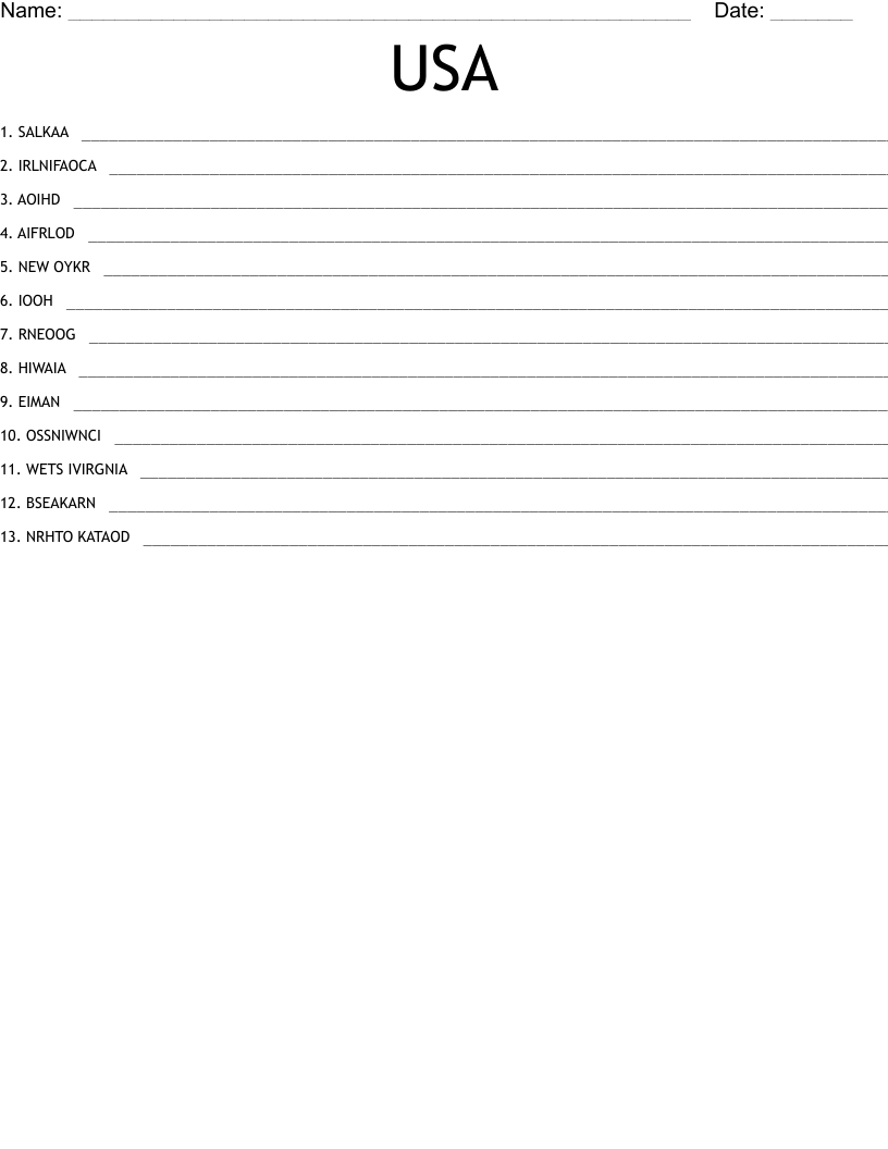 USA Word Scramble