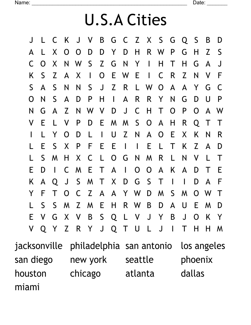 U.S.A Cities Word Search