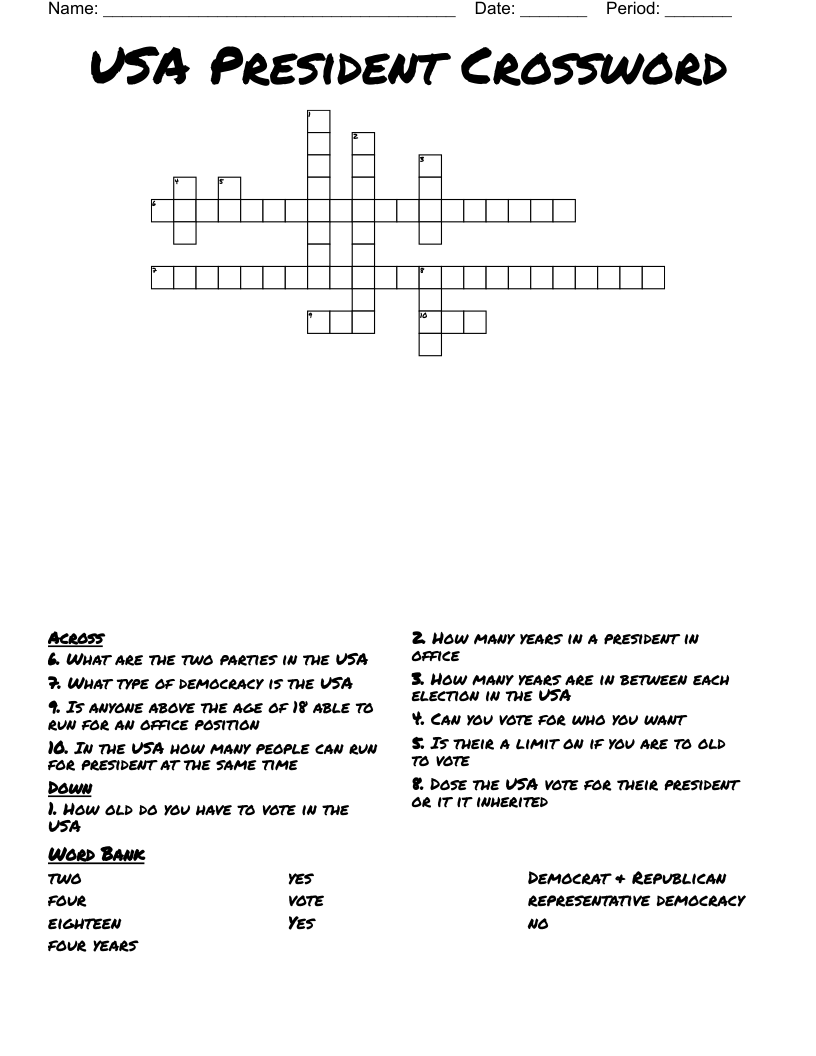 USA President Crossword