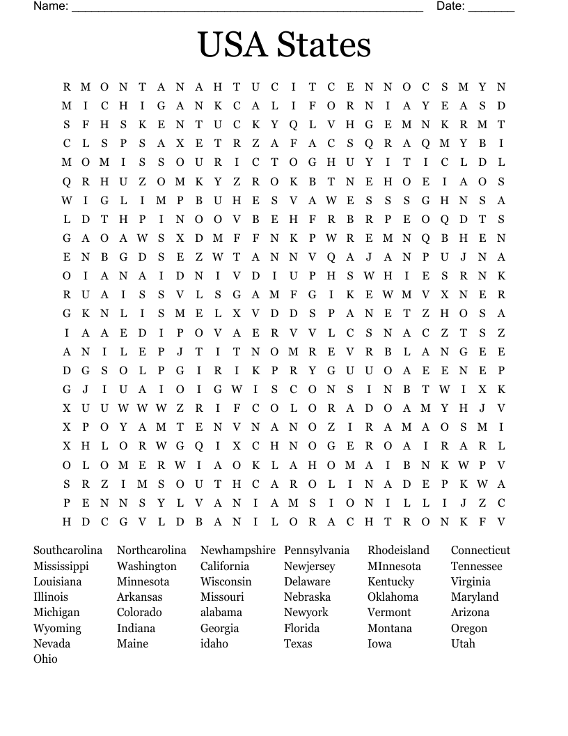 USA States Word Search