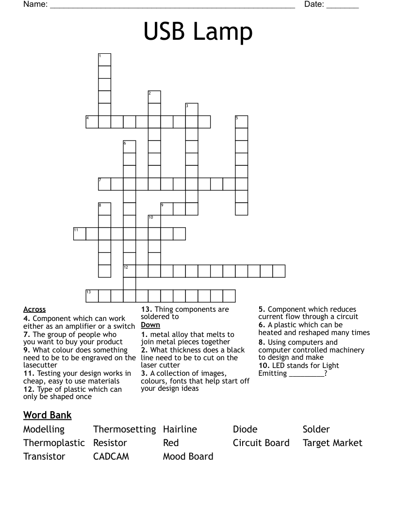 USB Lamp Crossword