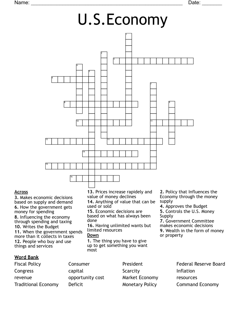 U.S.Economy Crossword