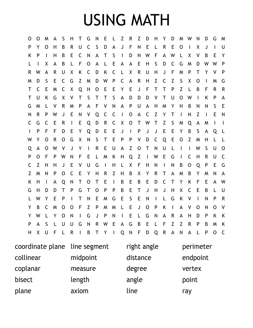 USING MATH Word Search