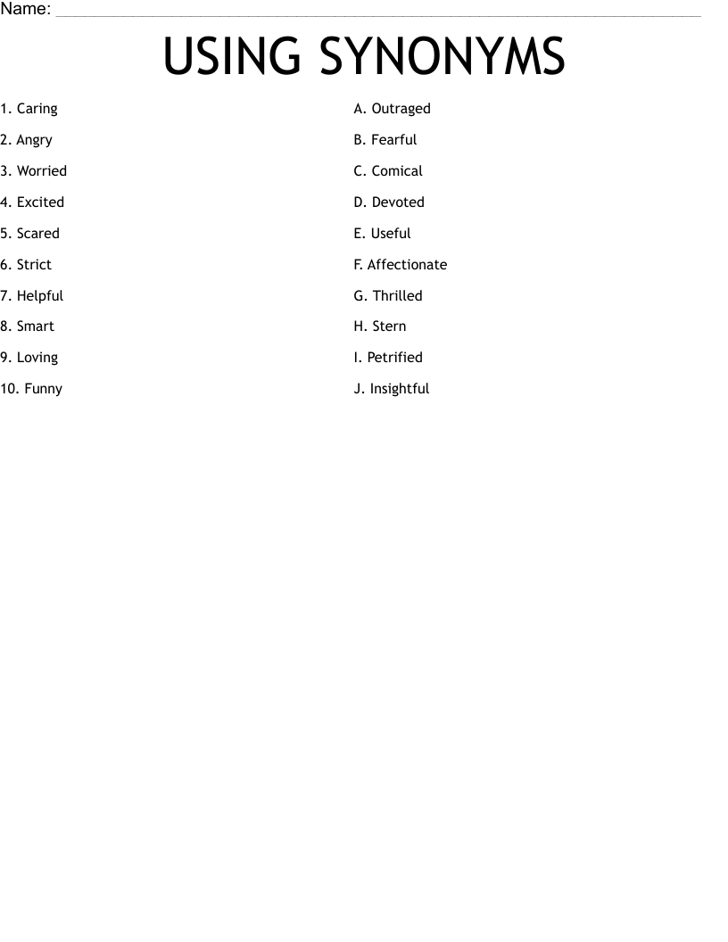 USING SYNONYMS  Worksheet