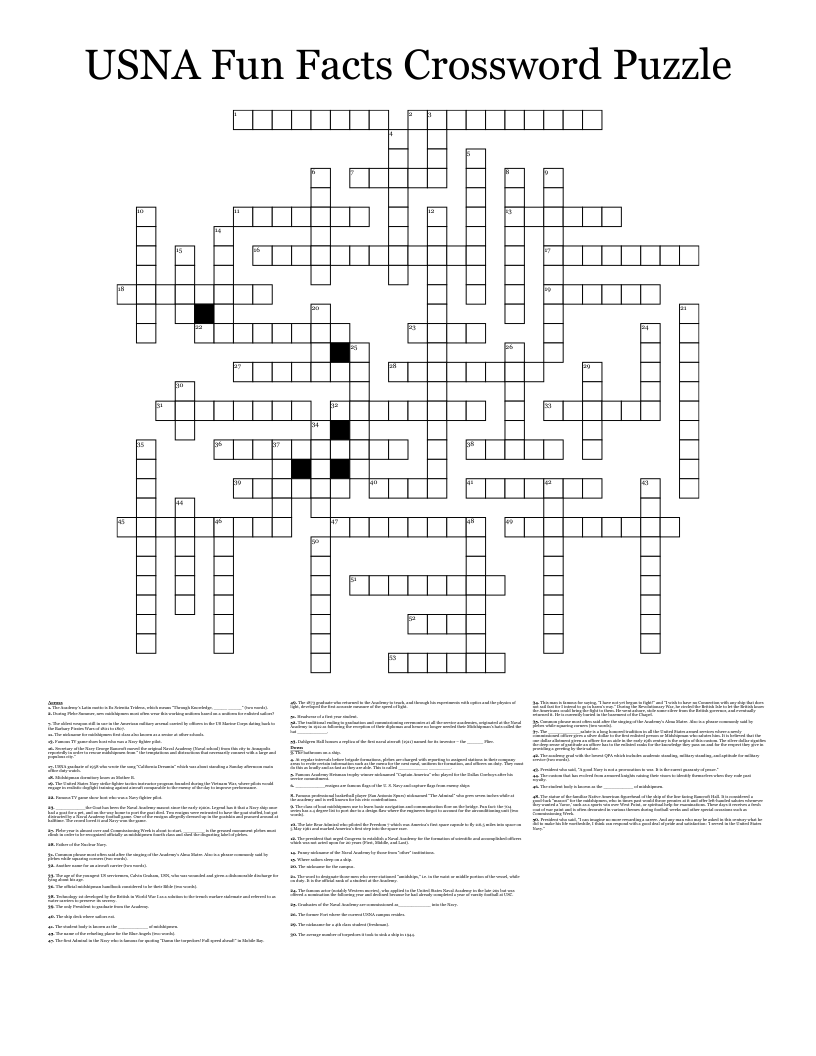 USNA Fun Facts Crossword Puzzle