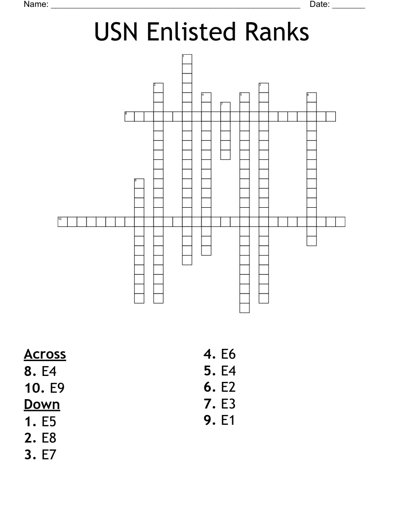 USN Enlisted Ranks Crossword