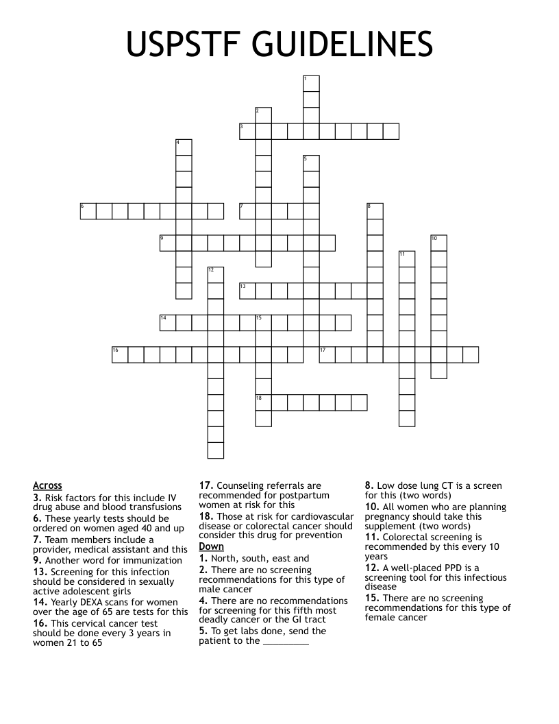 USPSTF GUIDELINES Crossword