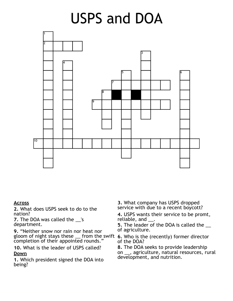 USPS and DOA Crossword