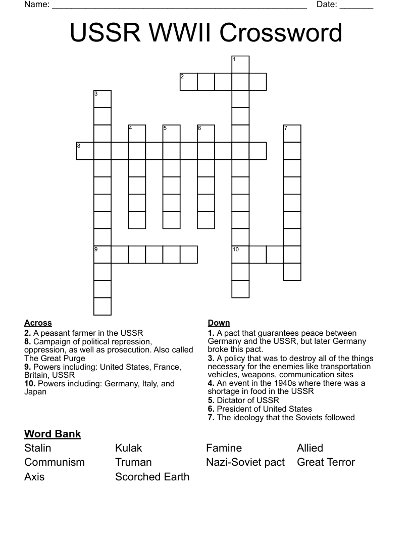 USSR WWII Crossword