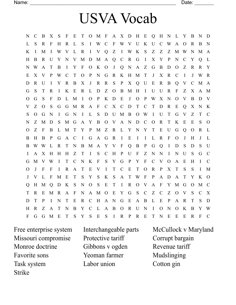 USVA Vocab Word Search