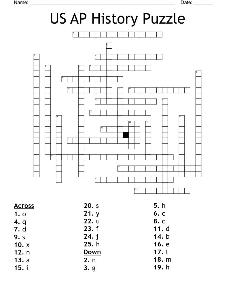 US AP History Puzzle Crossword