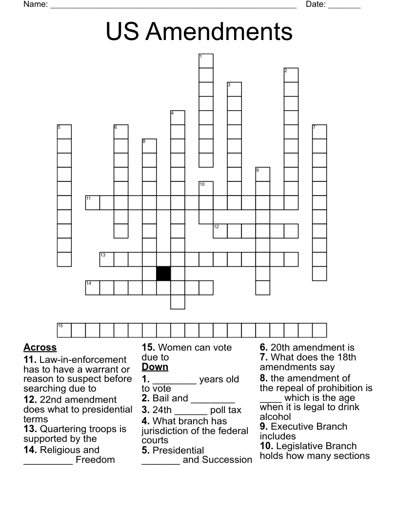 US Amendments Crossword