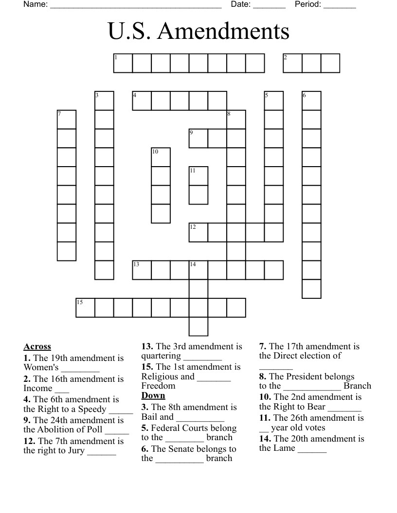 U.S. Amendments Crossword