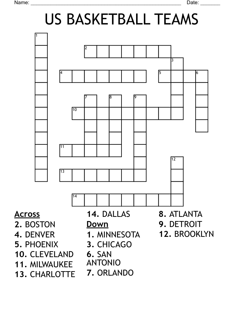 US BASKETBALL TEAMS Crossword