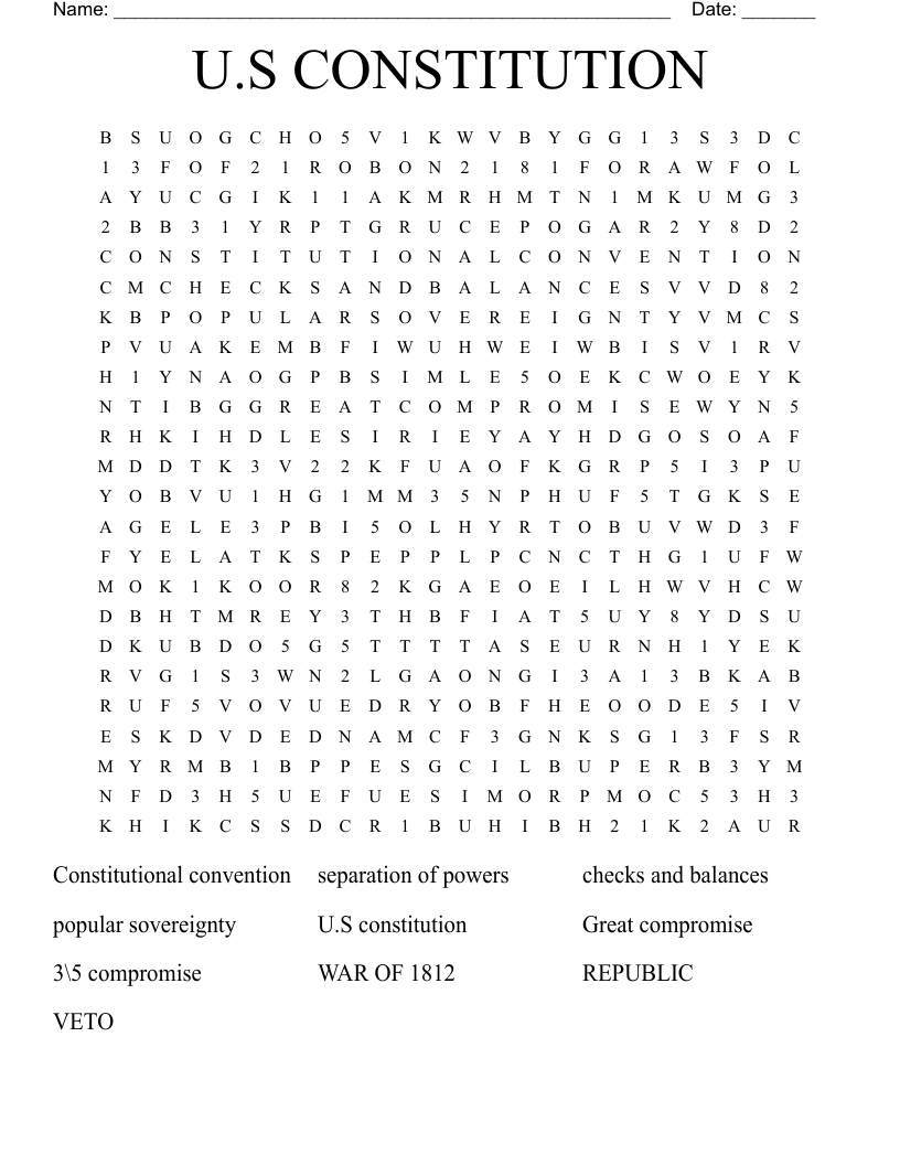 U.S CONSTITUTION Word Search