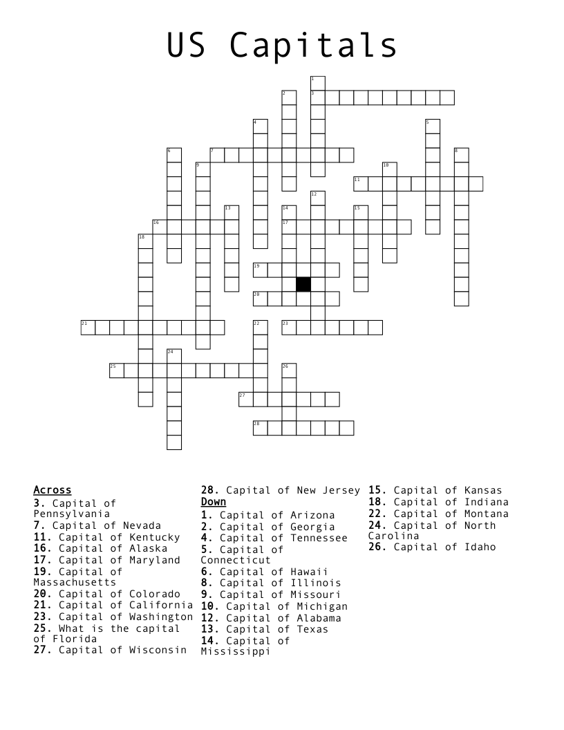 US Capitals Crossword