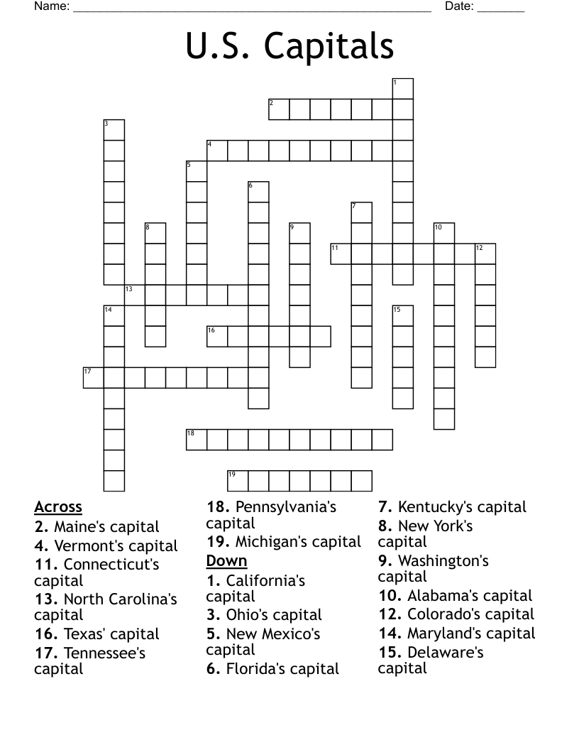 U.S. Capitals Crossword