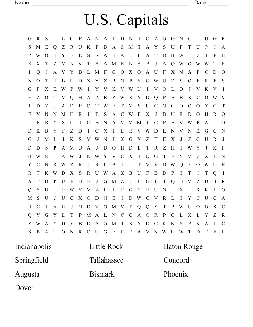 U.S. Capitals  Word Search