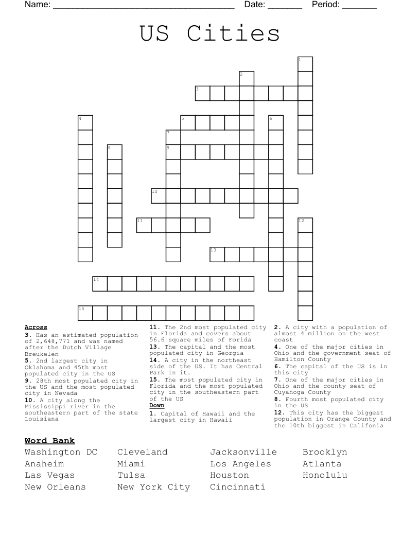 US Cities Crossword