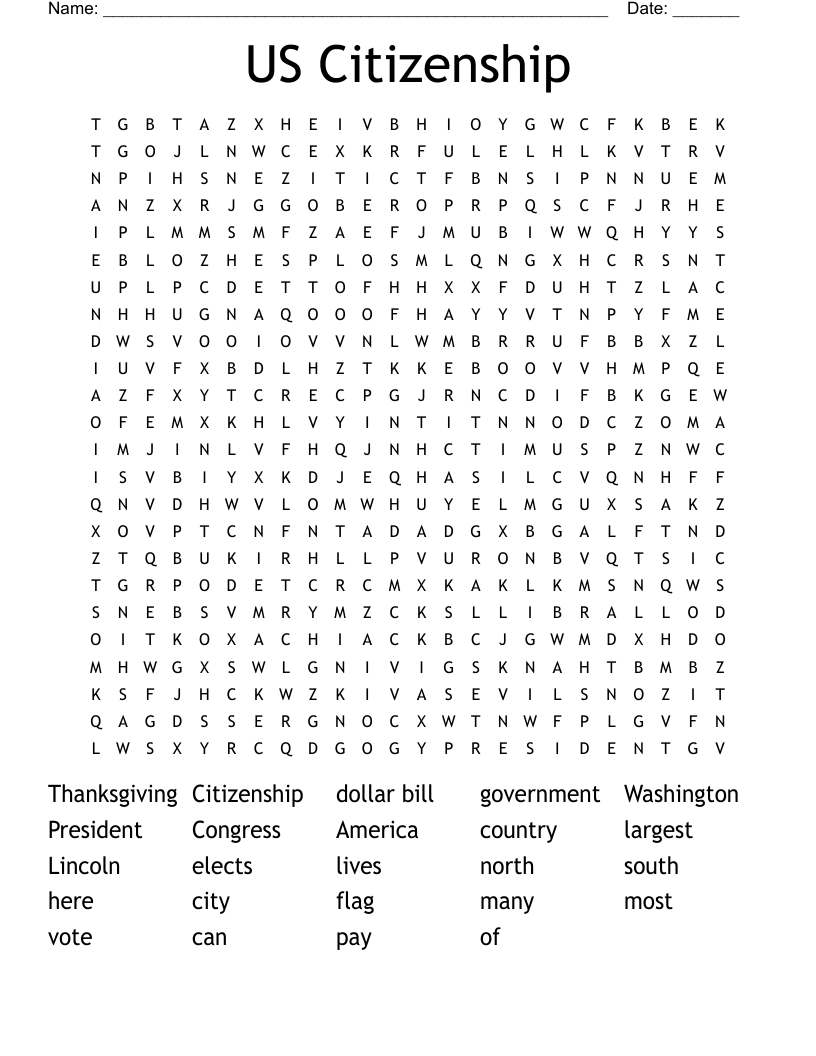 US Citizenship Word Search
