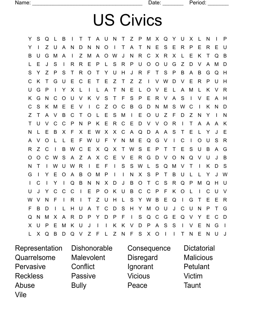 US Civics Word Search
