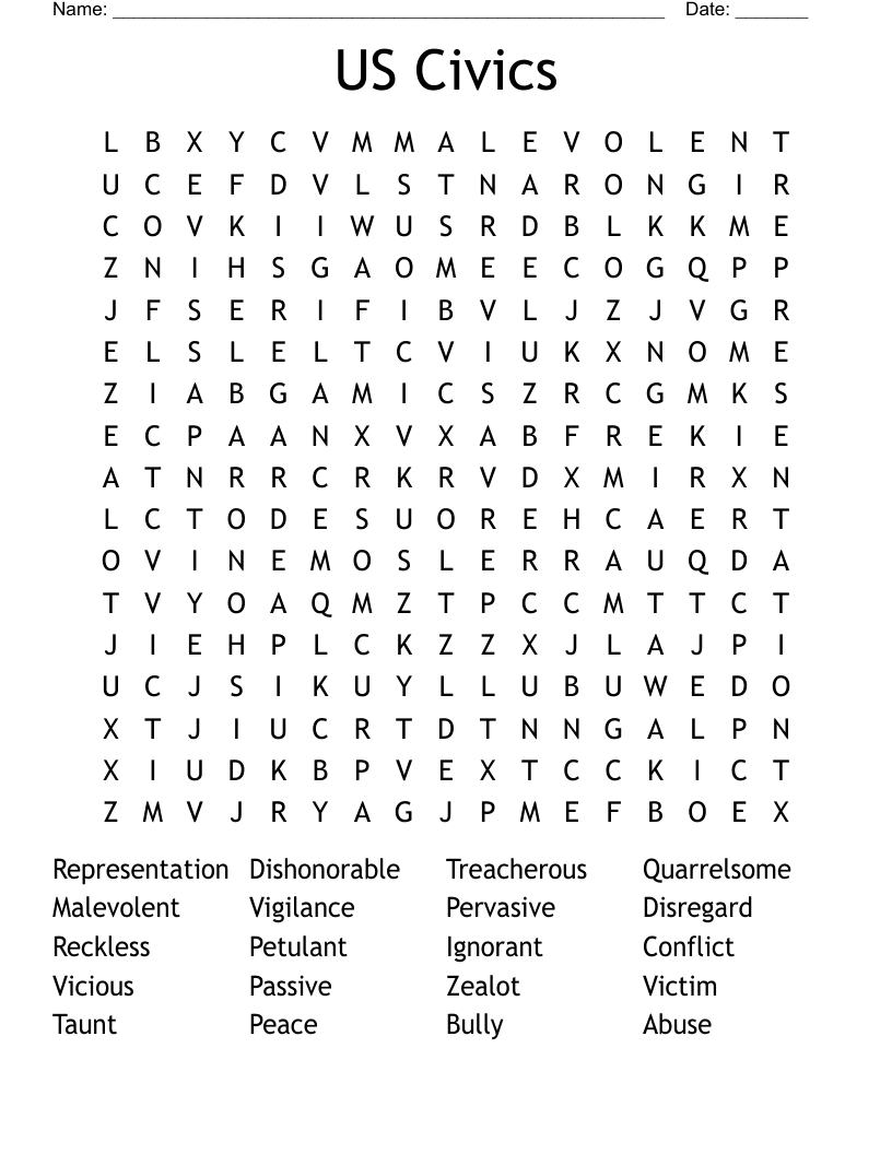 US Civics  Word Search