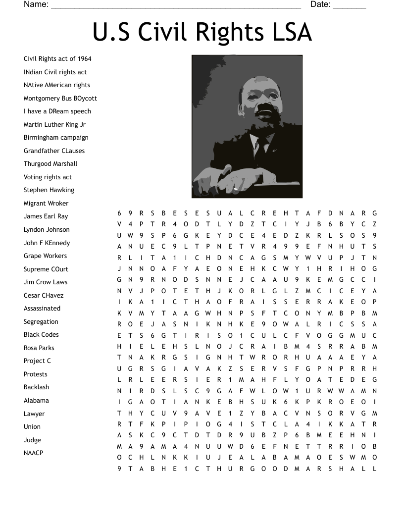 U.S Civil Rights LSA Word Search