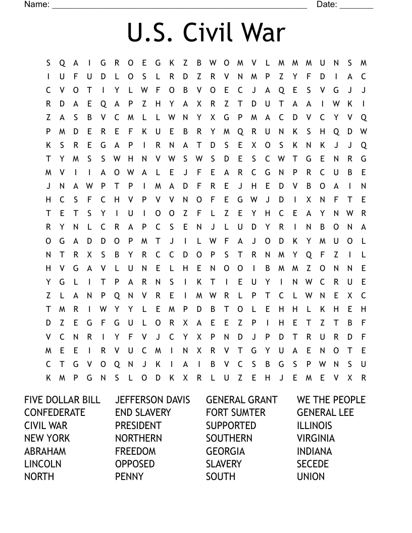 U.S. Civil War Word Search