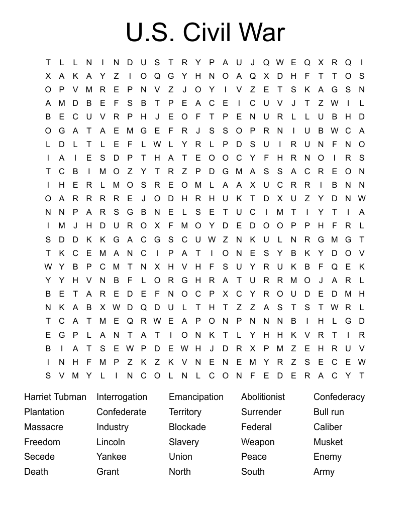 U.S. Civil War Word Search