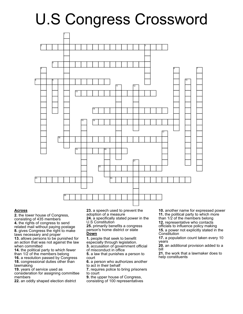 U.S Congress Crossword