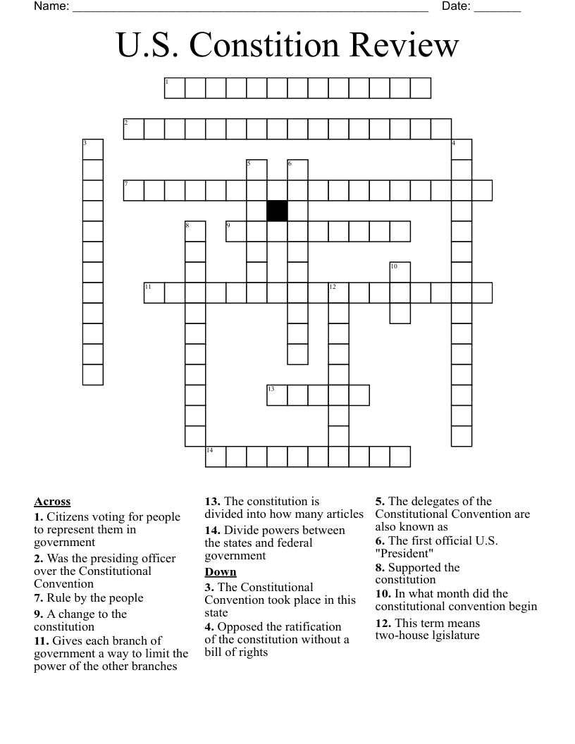 U.S. Constition Review Crossword