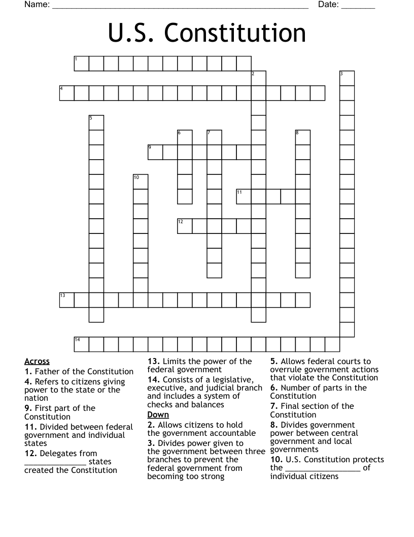 U.S. Constitution Crossword