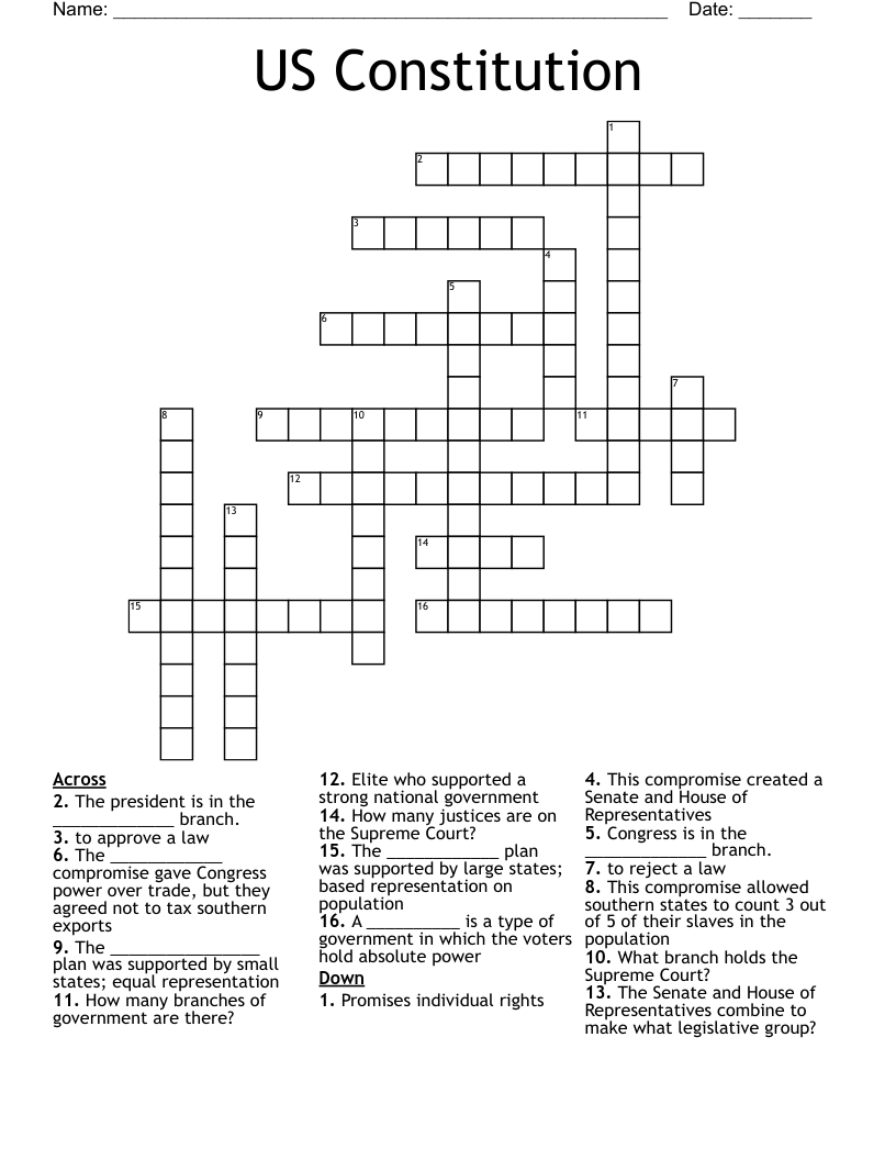 US Constitution Crossword