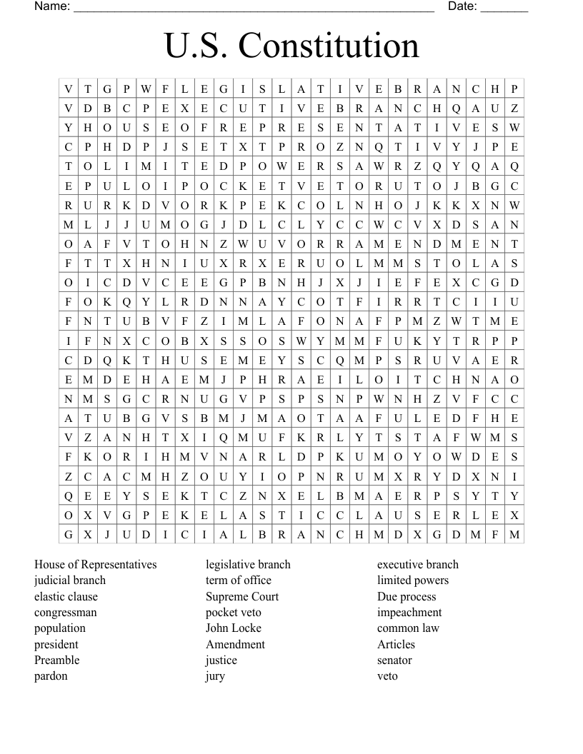 U.S. Constitution Word Search