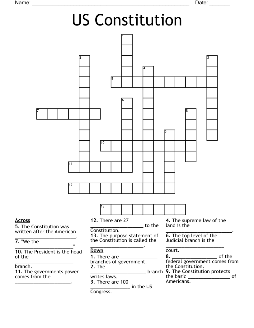 US Constitution Crossword