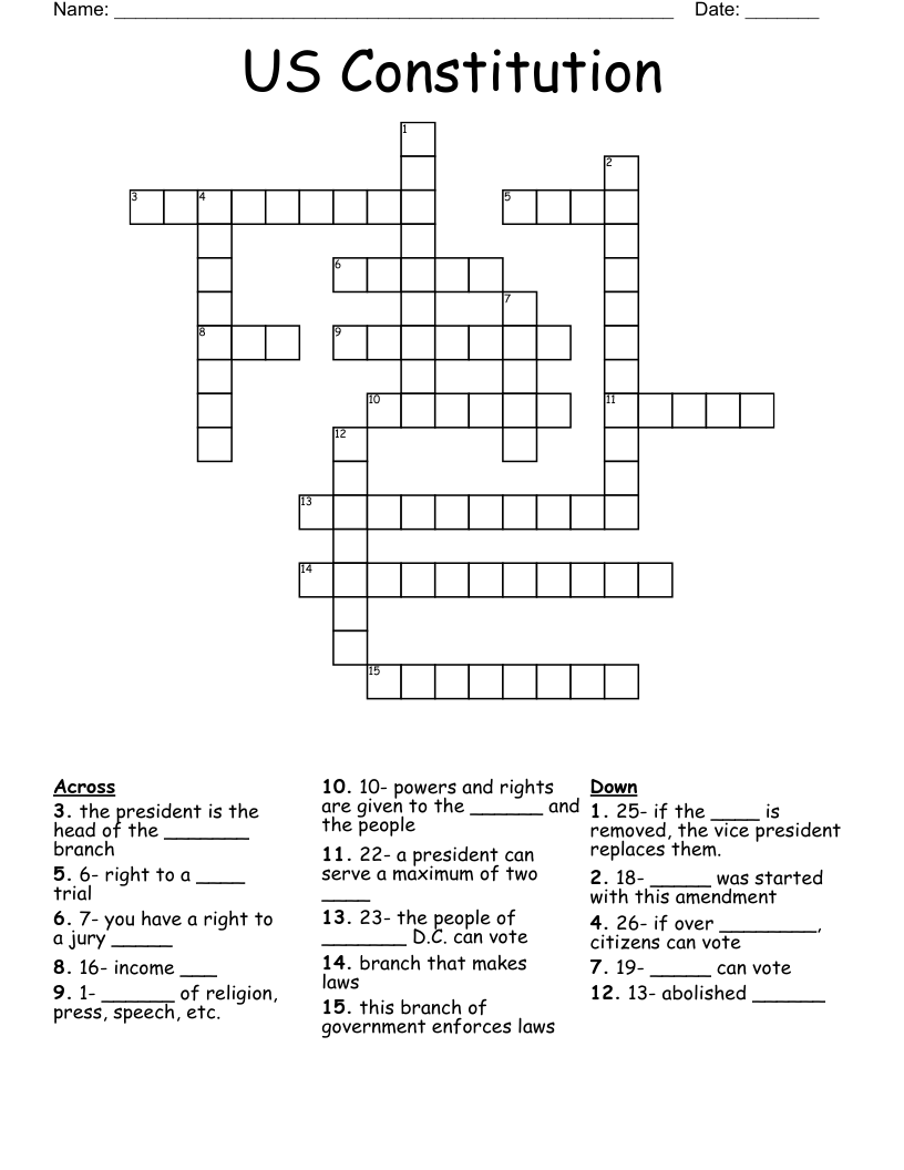 US Constitution Crossword