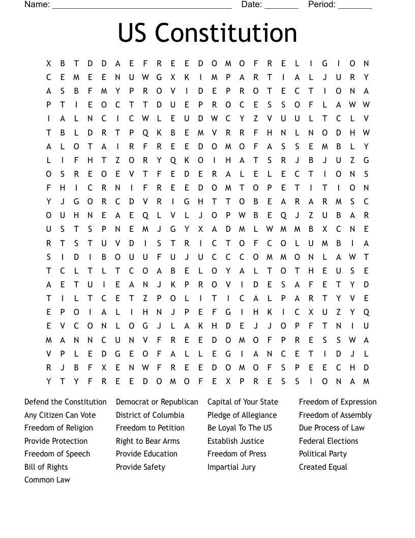 US Constitution Word Search