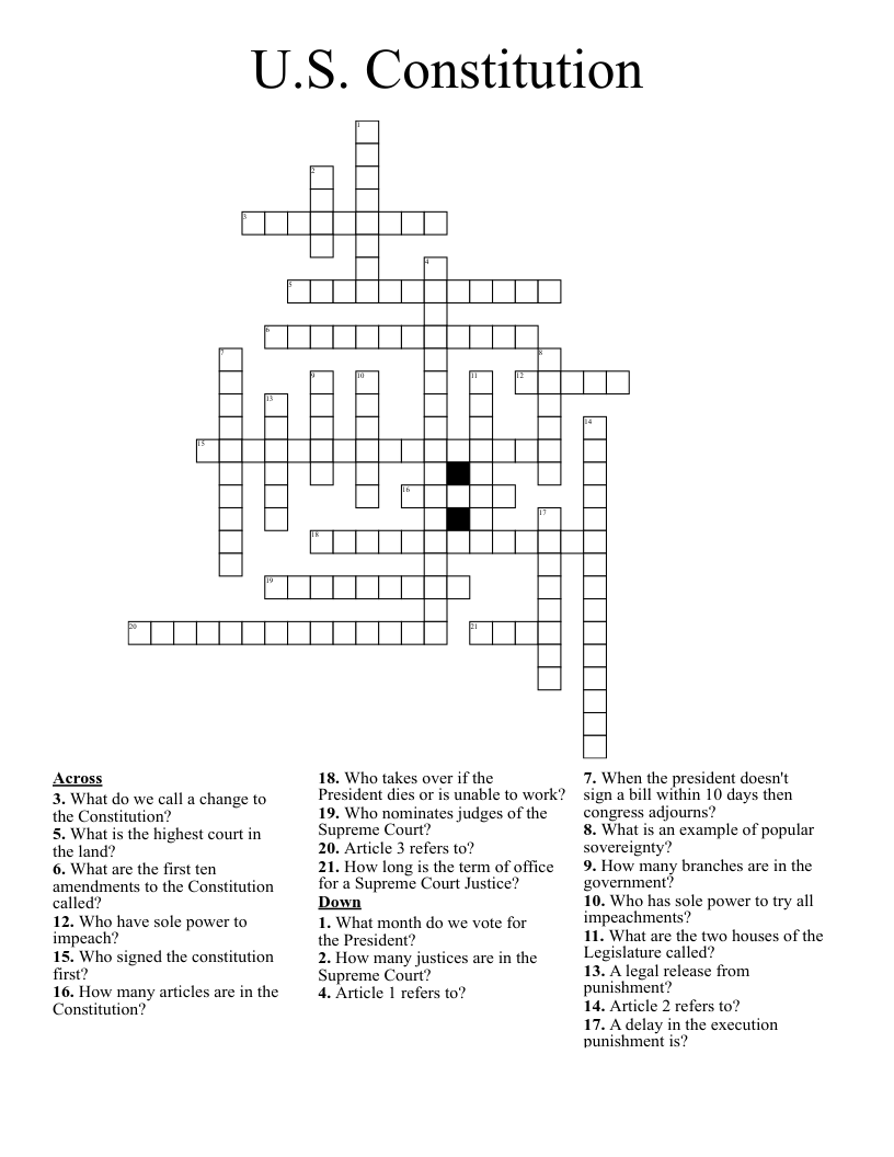 U.S. Constitution Crossword