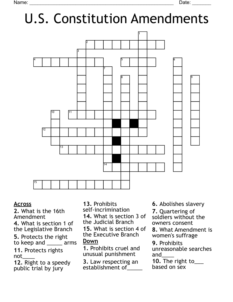 U.S. Constitution Amendments Crossword